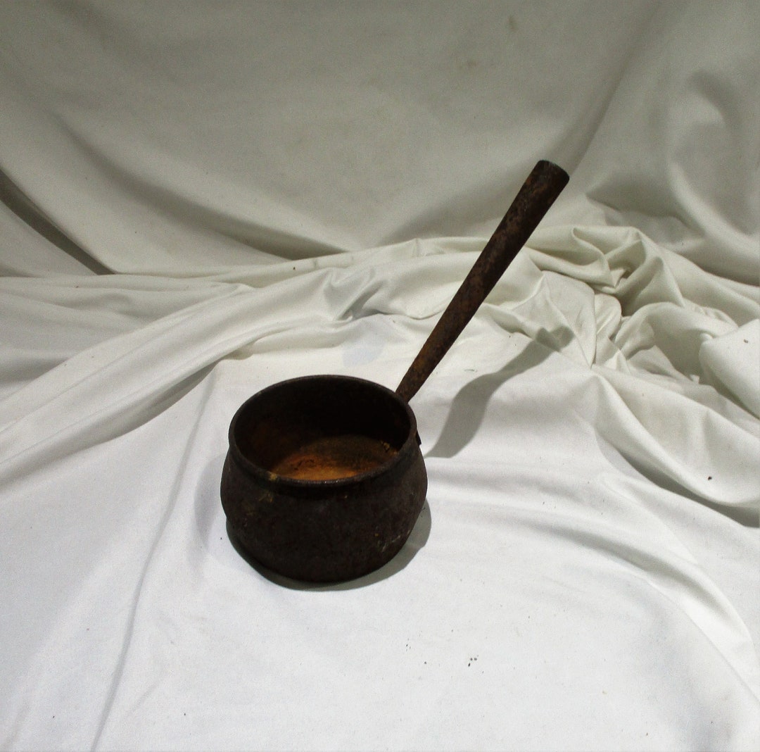 Metal Crucible, Antique Industrial Smelting Tool, Marked