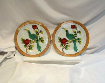 Vintage Noritake Bird Plates: Hand Painted Japanese China, Pair