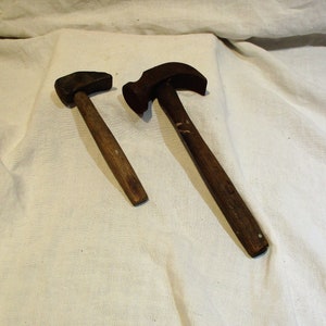 Cobbler&#39;s Hammers, Pair of Antique Hammers, Old Shoemaker&#39;s Tools, Workshop Equipment Salvage