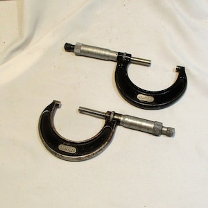 Micrometers, Two Vintage Machinist&#39;s Measuring Tools, Starrett, Industrial Factory Metallurgical Salvage