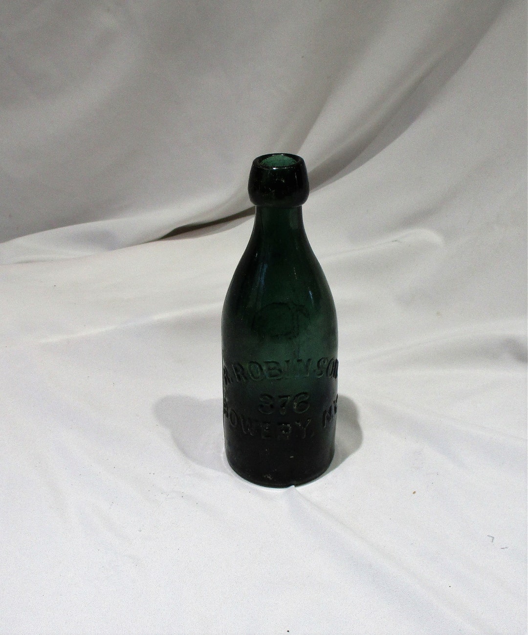Glass Bottle, Antique Green Bottle, R. Robinson, Bowery, New York City