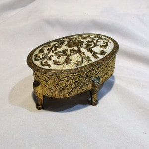 Jewelry Box, Oval Old Trinket Box, Vintage Japanese Lined Floral Storage Box, Jewelry Casket