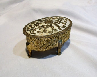 Jewelry Box, Oval Old Trinket Box, Vintage Japanese Lined Floral Storage Box, Jewelry Casket