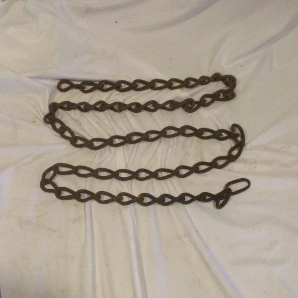 Farm Chain, Forged Twisted Iron Links, Short Chain, Antique Crusty Barn Salvage