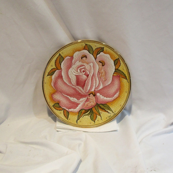 1979 Limited Edition Tiziano Decorative Plate, Italian Hand Made Vintage Porcelain, Flower Children in Roses