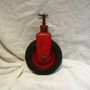 Vintage Red Metal Wheel: Rusty Farm Barn Salvage, 8x1.75