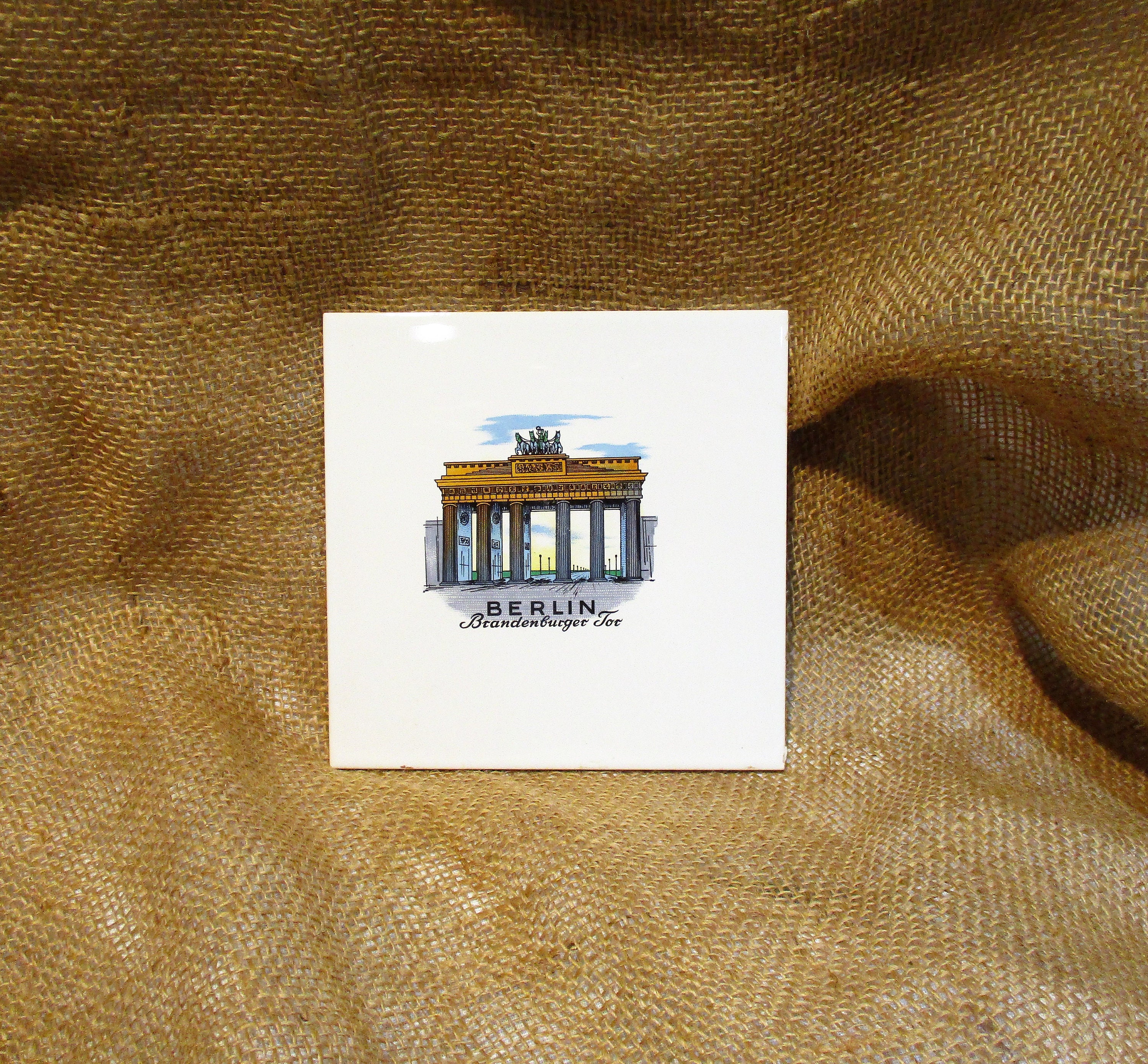 Vintage Berlin Ceramic Tile: Brandenburg Gate Architectural