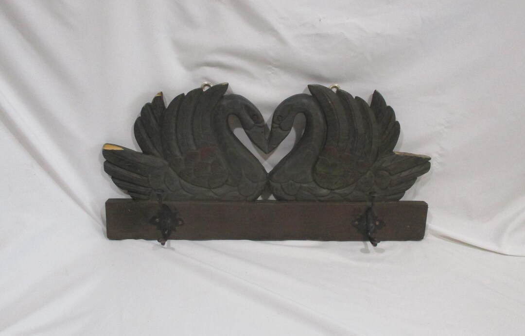 Hand Carved Swan Coat Rack: Vintage Wood Wall Hanger With Heart - Etsy