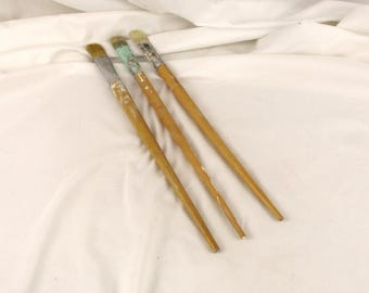 Paint Brushes, Set of 3, Vintage Artist Supplies, Old Chalk Painting Brushes, Similar Sizes