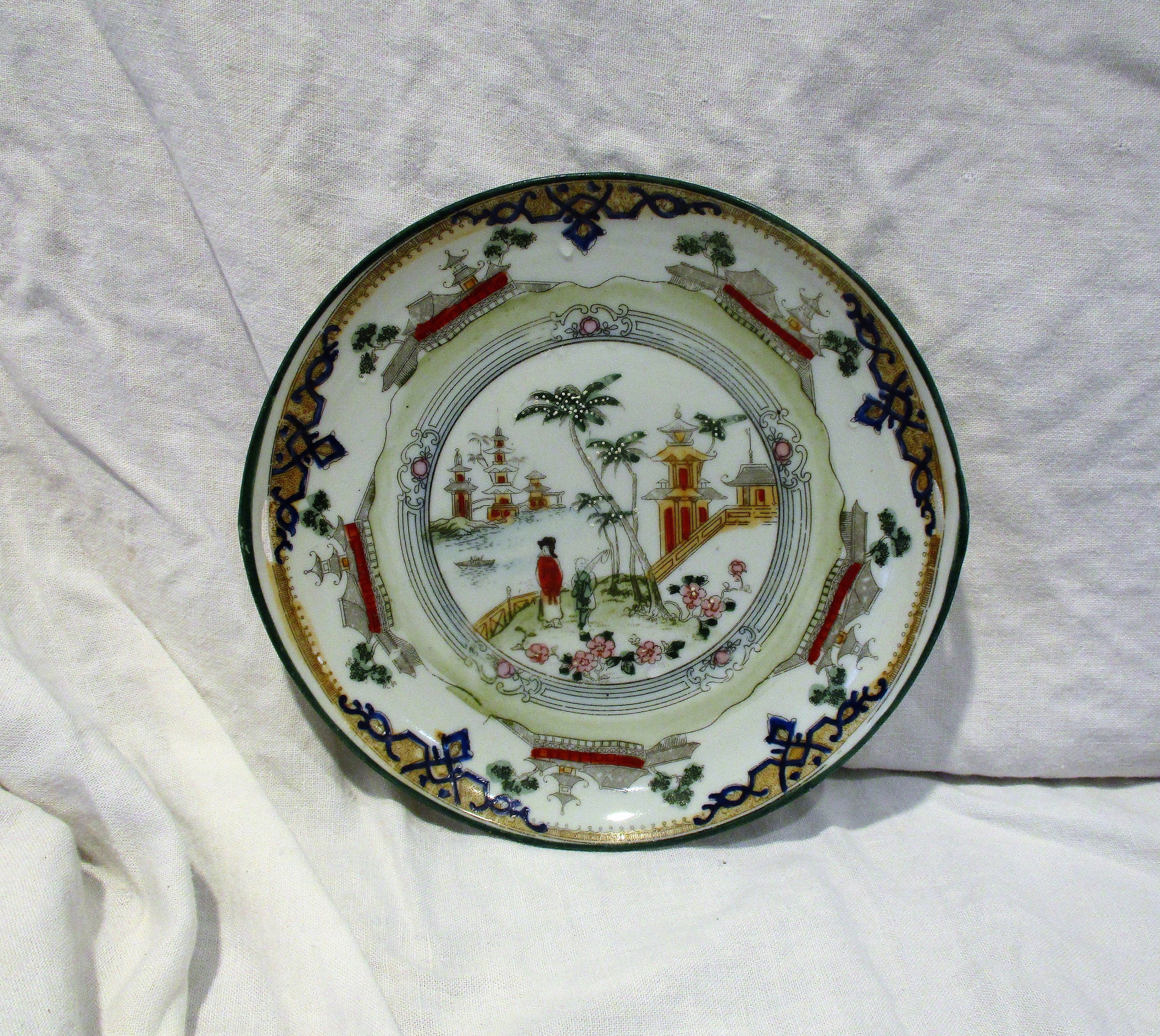 Serving Plate, Hand Painted Antique Japanese Pagoda Scene, Cookie Plate ...