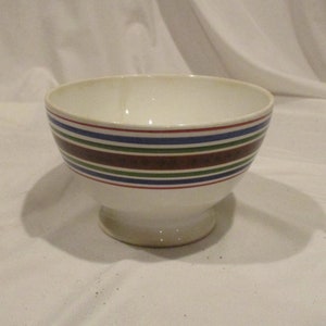 Antique Hand-Painted Porcelain Footed Bowl: Striped European Decor