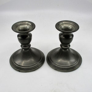 Pewter Candlesticks, Vintage Compact Weighted Pair of Candle Holders, Marked WEB