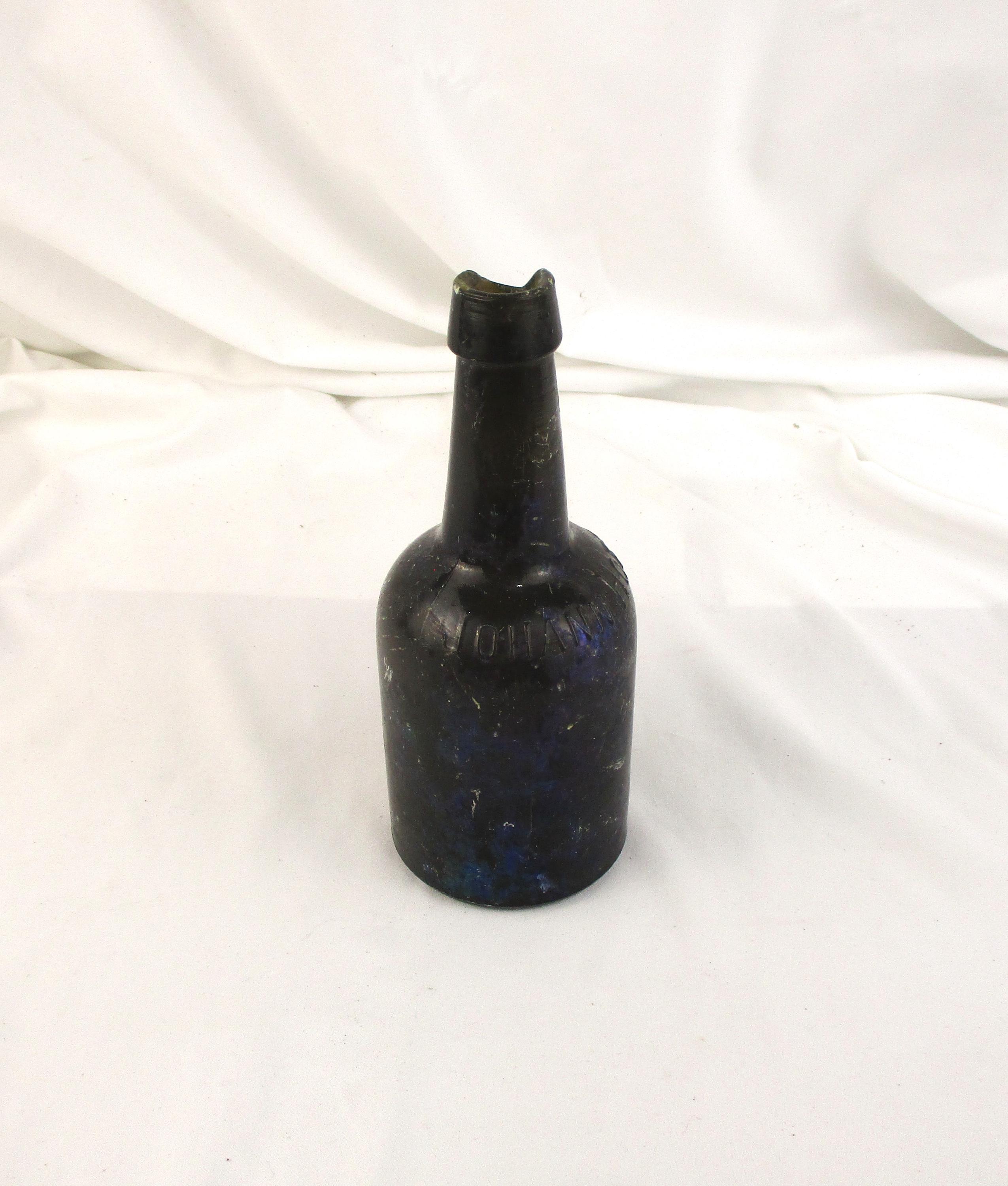 Glass Bottle, Antique 19th Century Johann Hoff Dark Green Bottle, Shimmer