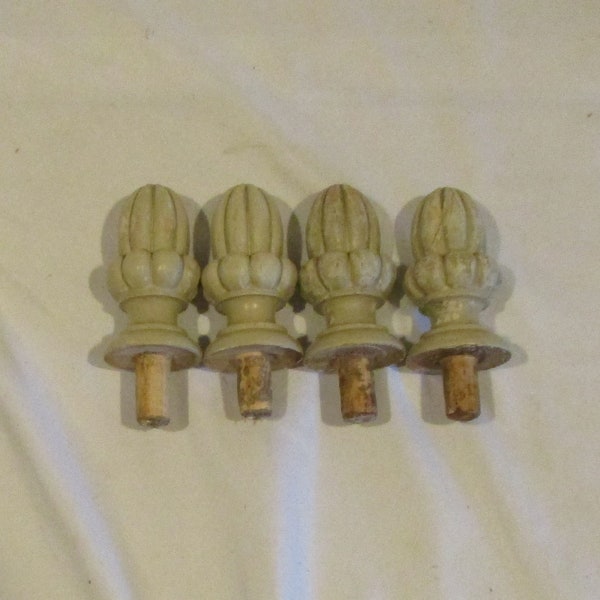 Wood Finials, Set of 4, Vintage Furniture Fragments, Furniture Salvage, Old Turned Solid Wood