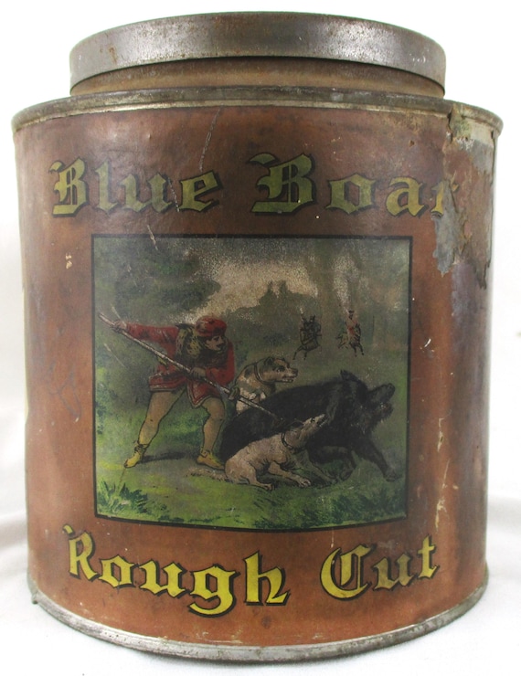 blue boar rough cut tobacco tin 1910 Blue Boar Tobacco Tin: American Tobacco Co. Canister