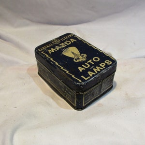 General Electric Mazda Auto Lamps and Original Tin with 4 Bulbs, Vintage Car Parts Salvage