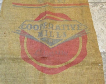 Burlap Sack, Cooperative Mills Feed Sack, Vintage Farm and Barn Stock