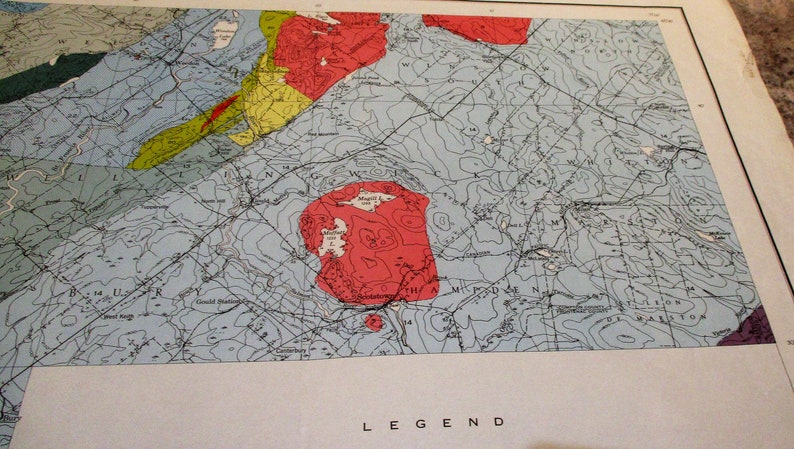 Vintage Map Sherbrooke Large Colorful Map Canada US Border Region Quebec 1950 Geological and Mining Map
