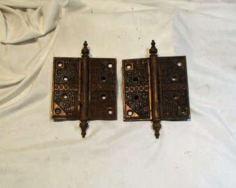 Door Hinges, Aesthetic Movement, Egyptian Revival, or Arts and Crafts, Pair of Old Decorative Hinges, Architectural Salvage