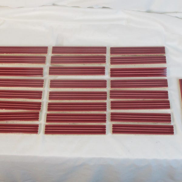 Mid Century Red Ceramic Trim Tiles: Architectural Salvage, Set of 26
