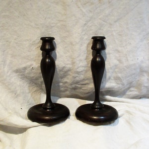 Vintage Turned Wood Candlesticks: Tulip Candle Holders, Matched Pair