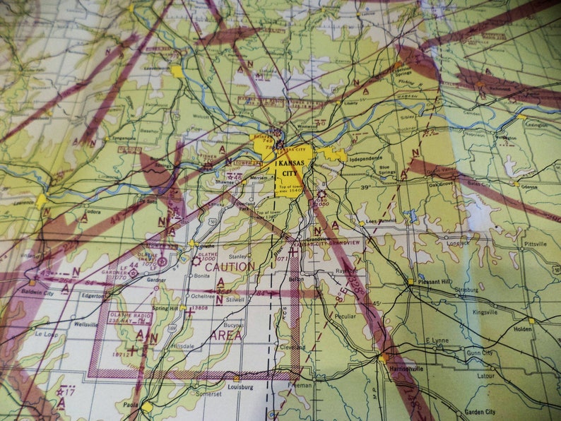 Vintage Pilot/'s Map Aeronautical Map 1944 Vintage Flight Chart Map Vectors St Louis to Kansas City