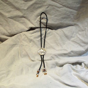 Western Bolo Tie, Vintage American West Wear, Men&#39;s Accessory, Buffalo Nickel and Beaded Detail