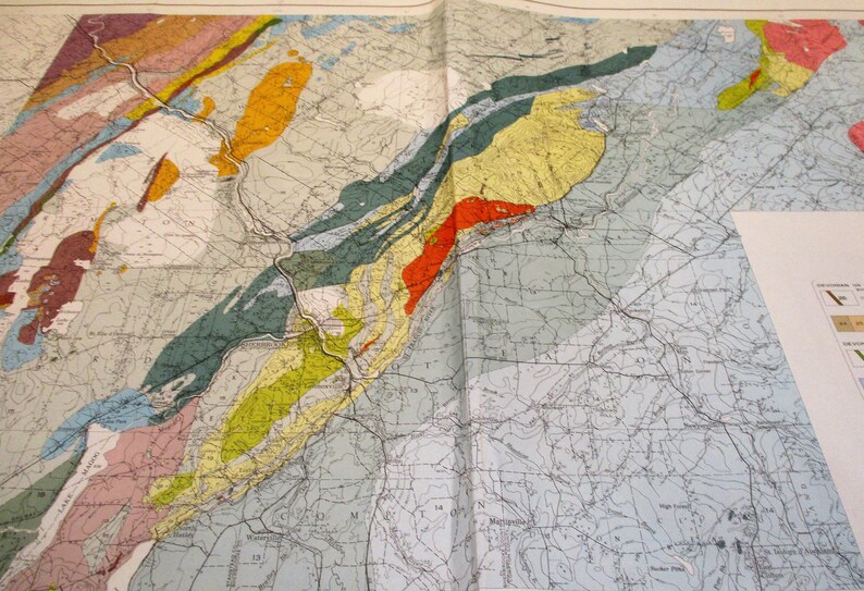 Vintage Map Sherbrooke Large Colorful Map Canada US Border Region Quebec 1950 Geological and Mining Map