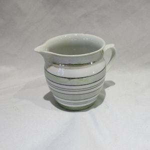 Lusterware Creamer, Small Pitcher, Small Jug, Fine Striped Silver Gray Green Luster Ware Porcelain