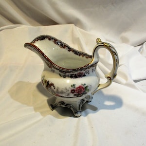 Footed Gravy Boat, Antique Asian Export Porcelain Ceramics, Hand Painted and Transferware Porcelain