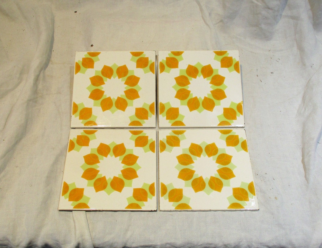Floral Ceramic Tiles Mid Century Retro Tiles French Etsy