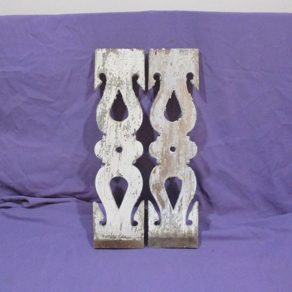 Baluster Splats, Architectural Salvage Porch Railing Parts, Old Flat Wide Wood, Intricate Filigree Pattern