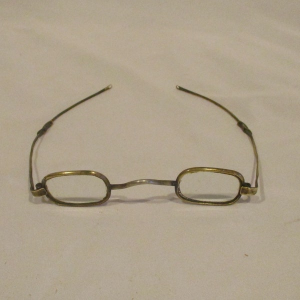 Eye Glasses, Antique Spectacles, 19th Century Rectangular Lenses with Adjustable Ear Bars, Optical Salvage, Very Cool Old Antique Eyeglasses