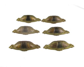 Art Deco or Waterfall Metal Drawer Pulls, Set of 6, Furniture or Cabinet Hardware