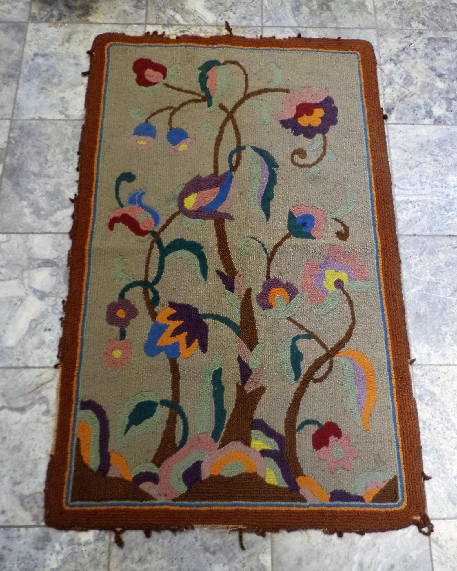 Hooked Rug Art Nouveau Beaux Arts Or Jacobean Floral Design Etsy