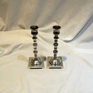 Pair of Candlesticks, Vintage English Antique Silver Metal Neoclassical Candle Holders