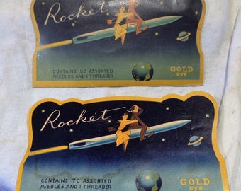 Rocket Silver Eye Needle Cases, Retro Atomic Age Sewing Accessory, Mid Century Kitsch