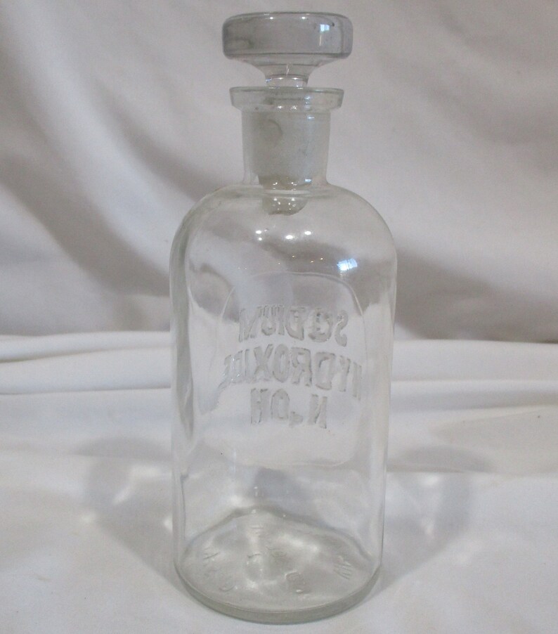 Vintage Wheaton Apothecary Bottle: Embossed Sodium Hydroxide, Frosted Stopper image 5
