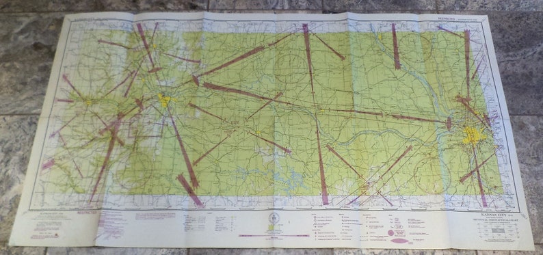Vintage Pilot/'s Map Aeronautical Map 1944 Vintage Flight Chart Map Vectors St Louis to Kansas City