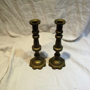 Brass Candlesticks, Pair of Tall Old Colonial Style Candlesticks, Vintage Candle Holders