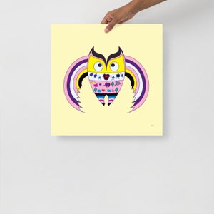 Abstract Owl Art Print: Colorful Bird Poster
