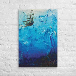 SEA ART PRINTS, Mermaid Painting, Gone By The Sea Travel Painting On Canvas, Mermaid Watercolor Painting Housewarming Gift