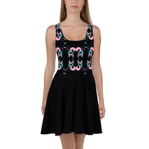 Floral Skater Dress: Elegant Black Party Dress