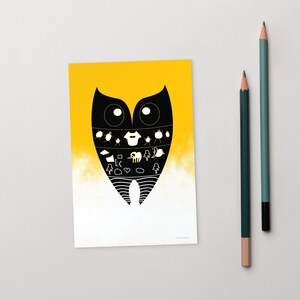 Postkarte Wandkunst, Standard-Postkarte, Grafik-Bildkunst, Abstrakte Eulen-Vogel-Kunst