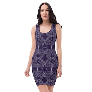 Purple Print Party Dress: Sleeveless Microfiber Cocktail Dress