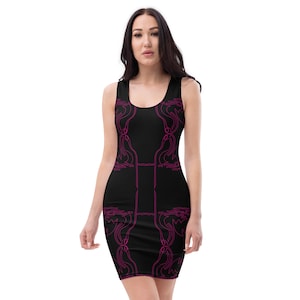 Vestido negro de tirantes, vestido ajustado sin mangas, vestido con estampado abstracto, vestido negro ajustado y elástico