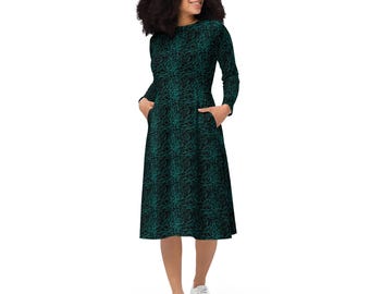 Black With Green Squares Long Sleeve Midi Dress 2XS - 6XL Logo Down Low -  Etsy