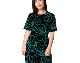T-Shirt Dresses for Women, Purple Multi Abstract Art Design, All Over Print, Comfy, POLYESTER, Casual, Daytime Dress, Night Shirt, 2XS-6XL