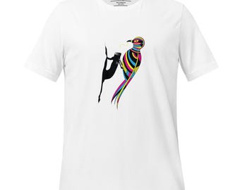 Boho-T-shirt met verenvogel: cadeau abstracte vogelaar