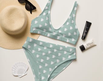 Artistic Recycled High-Waisted Bikini – Minimalist Graphic Swimwear